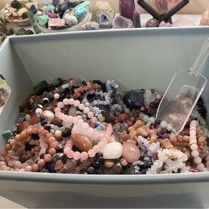 Crystal Scoop with Carvings, bracelets, chips, and tumbles